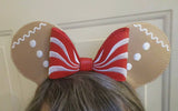 Gingerbread Mouse Ears Headband with Peppermint Bow