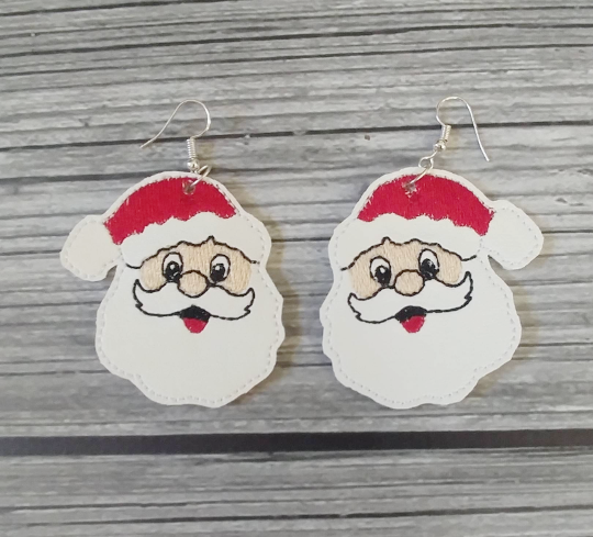 Santa Claus Vinyl Embroidered Earrings