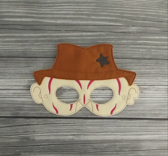 Freddy Felt Embroidered Mask - Nightmare Mask - Pretend Play Mask - Halloween Costume