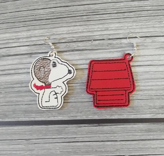 Red Baron and Doghouse Embroidered Earrings